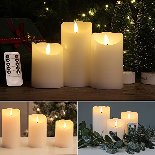 Image of LUSHARBOR Flameless Candles with Remote, Battery Operated Wax LED Flickering Candles - Set of 3 (White) with Timer for Home Decor, Perfect for Christmas Party White