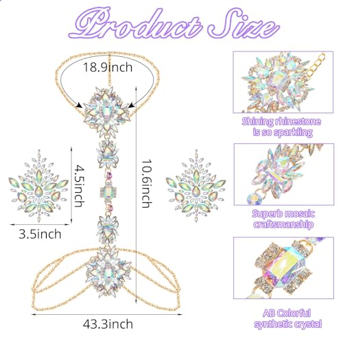 Boho Rhinestone Statement 2 Pieces Chest Chain Adhesive Covers Body Jewelry for Women Body Chain for Beach Women2