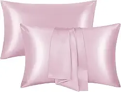 Conjunto de 2 fronhas de cetim de seda tamanho padrão com fecho de envelope presentes amigos da pele e cabelo para mulheres homens 50,8 cm x 76,2 cm rosa