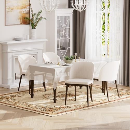Image of Upholstered Dining Chairs Set of 4 - Modern Dining Room Chairs, Mid-Back Restaurant Kitchen Chairs with Wooden Legs, Beige