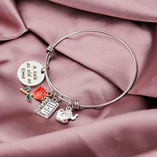 Scwasen A Tale As Old As Time Beauty And The Beast Bracelet Belle Rose Inspired Bangle Jewelry Princess Bracelet Belle Rose Flower Jewelry (Bracelet) #TOP5