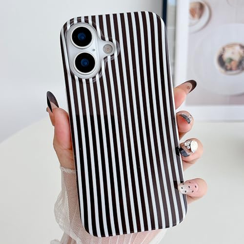 Coque iPhone 16 à rayures noires et blanches en silicone souple fin rétro