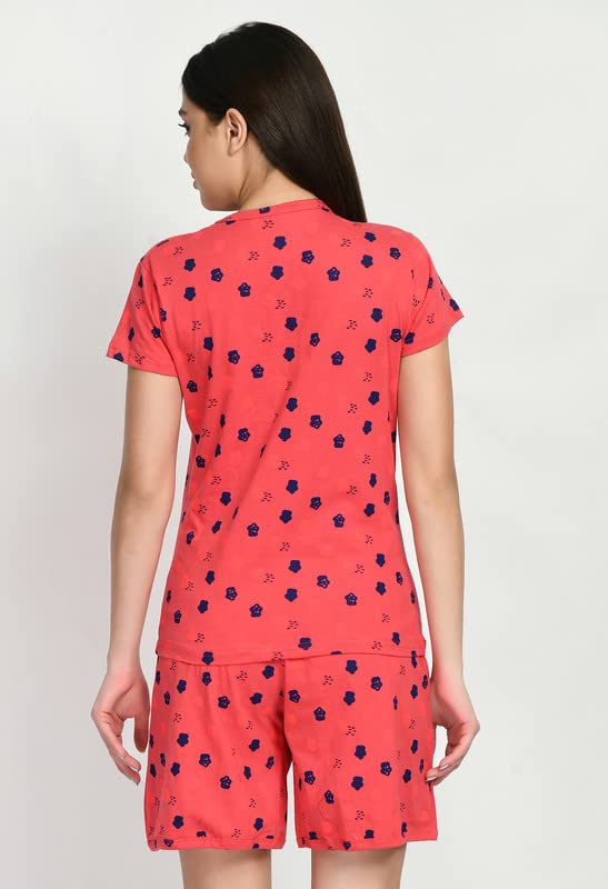 Image of IndiWeaves Cotton Printed Tops and Shorts Set Night Suit for Women (Pack of 3) Pink::Green::Caret