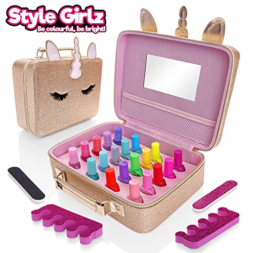 Style Girlz Nagellack-Sets für Mädchen - Einhorn Schminkkoffer mit 20 Nagellackfarben & Zubehör - Make-up-Sets für… – Bild 4