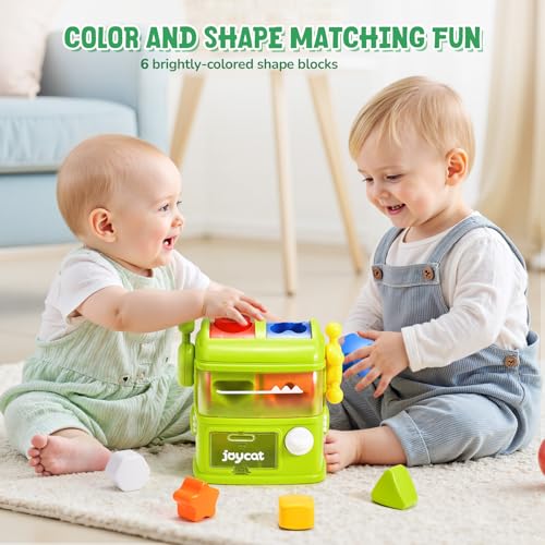 Image of JoyCat Monster Eating The Shapes, Interactive Shape Sorter Toy for Toddlers 1-3, with 6 Rattle Shape Blocks and 2 Levers, Montessori Color Matching & Sorting Learning Toys, Gifts for 1 2 3 Year Old