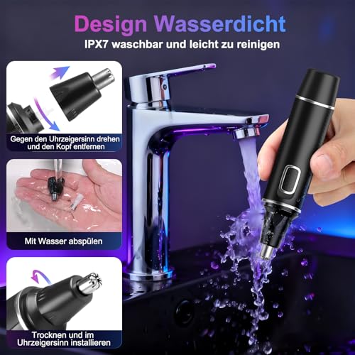 Nasenhaartrimmer Herren, 2 in 1 Nasenhaarentferner und Ohrhaarschneider, USB Wiederaufladbar Ohrhaarschneider mit PrecisionTrim-Technologie, Doppelschneideklingen, IPX7 Wasserdicht, Einfache Reinigung 5