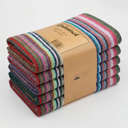 Delindo Lifestyle Grubentücher aus 100% Baumwolle bunt Streifen 5er Set Geschirrtücher in 50x90 cm