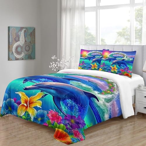 Housse de couette dauphin 3D microfibre parure de lit 220x240