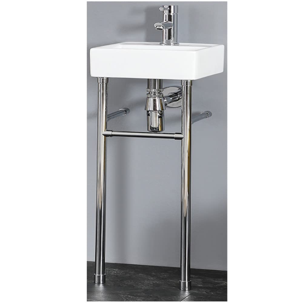 Milano Chrome Dalton White Ceramic Square 1 Tap Hole Bathroom Basin Sink Washstand - 280Mm X 280Mm