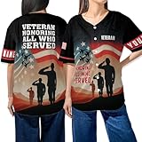 BAS179 Personalized Veteran Baseball Jersey, Honoring All Who Served Jersey, Patriotic Military Veteran, American Flag Salute (Multicolor)