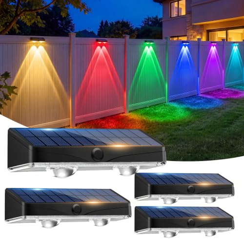 Kolpop Solar Fence Lights Outdoor 4 Pack Solar Lights Outdoor Garden 9 Colors 11 Modes RGB Fence Lights Solar Powered Waterproof Wall Lights for Patio Yard Gate Step Pool Decoration