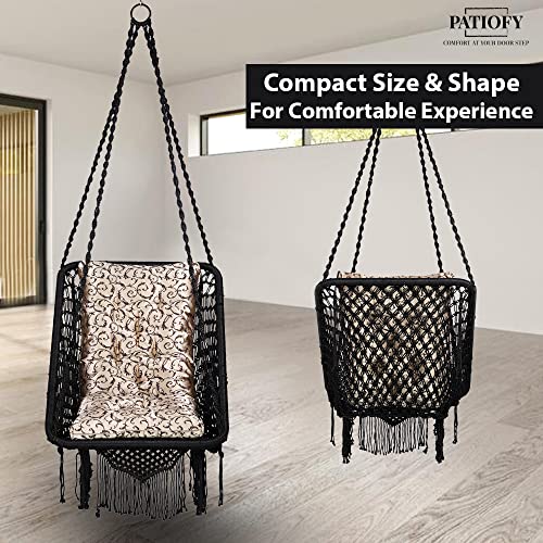 Image of Patiofy Premium Swing for Adults /Swing for Balcony /Jhula for Adults /Hammock Hanging Swing Chair for Home, Garden /Includes Golden Cushion & Hanging Kit / 150Kg Capacity-Black