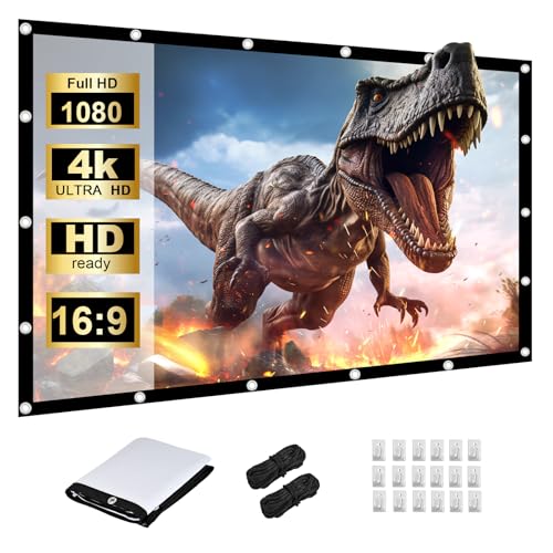 HOPFROG 120 Inch Portable Projector Screen Washable & Anti-Crease Milk Silk Fabric 16:9 4K HD Dual-Sided Foldable Movie Screen for Outdoor Camping & Home Theater Easy Setup with Hooks 160 View