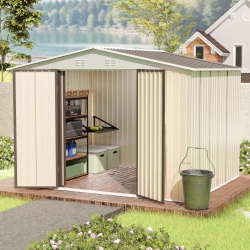 Outdoor Sheds 10FT x 8FT Outdoor Storage Metal Anti-Corrosion Utility Tool House with Lockable Door & Shutter Vents Outdoor Waterproof Garden Tool Storage Sheds with Metal Foundation Outdoor Sheds 10FT x 8FT Outdoor Storage Metal Anti-Corrosion Utility Tool House with Lockable Door & Shutter Vents Outdoor Waterproof Garden Tool Storage Sheds with Metal Foundation