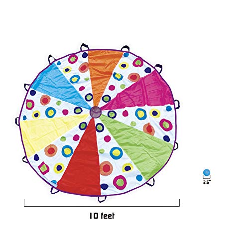 Wemove Sports Parachute For Kids With Handles – Rainbow Multi-Colored With 16 Balls In Carry Bag, Parachute Toy For Ages 3+Toddlers, To Seniors (10Ft – 12 Handles) #TOP4