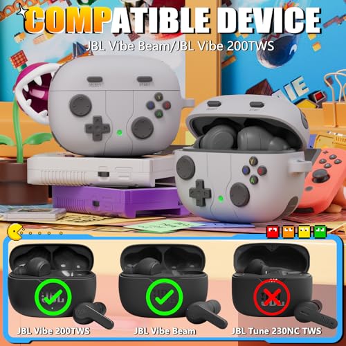Image of for JBL Vibe 200TWS / JBL Vibe Beam Case Cover Game Console Design, Silicone Case Compatible with JBL Vibe 200TWS with Keychain with Cleaning Pen Kit - Rock Grey