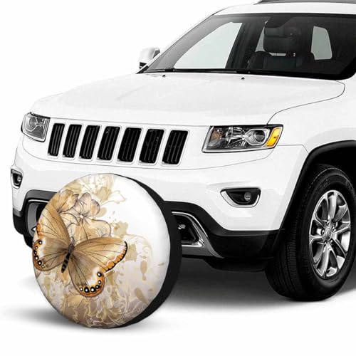 Image of Big Butterfly Spare Tire Cover for RV Trailer Beautiful and Water Butterfly Dancing in The Flowers Wheel Protectors Weatherproof Polyester Tire Case for All Cars SUV Camper Travel 15 inch