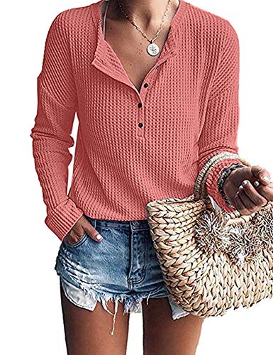 Image of MOLERANI Womens Long Sleeve Waffle Knit Henley Shirts Tunic Tops