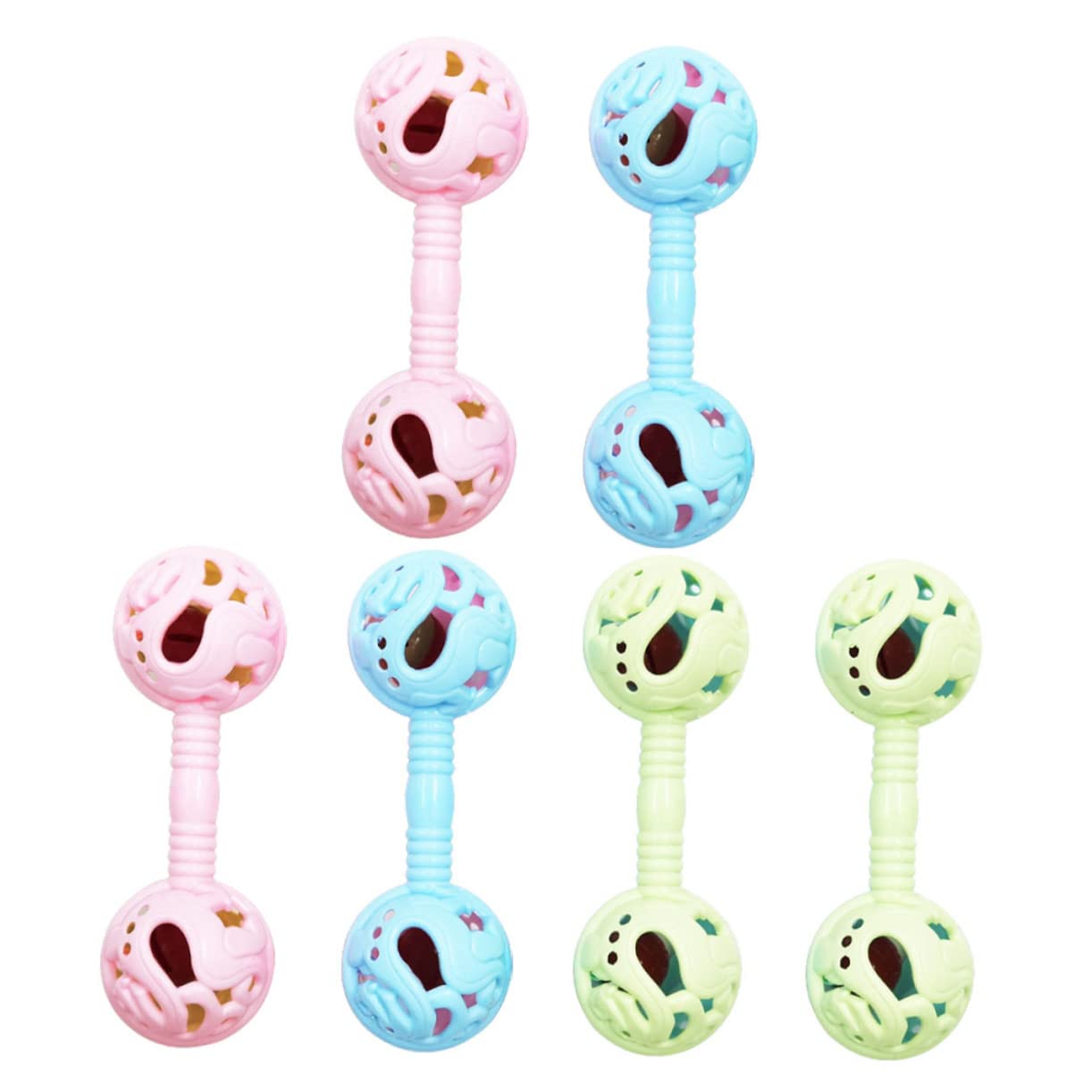 Hohopeti 6Pcs Rattle Plaything Smooth Dumbbell Rattle for Early Education Music Bells for Hearing and Coordination Development Random Color