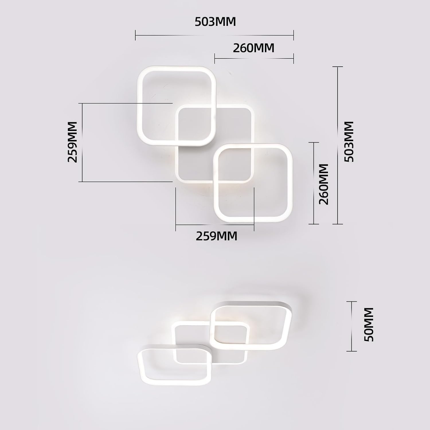 ANTENLICHT Plafon LED Techo Moderno 40W 4500LM, Lámpara de Techo Salon LED Regulable con Mando a Distancia 3000K-6500K, Luz de Techo para Salón Dormitorio, 50 * 50 * 5CM, Blanco