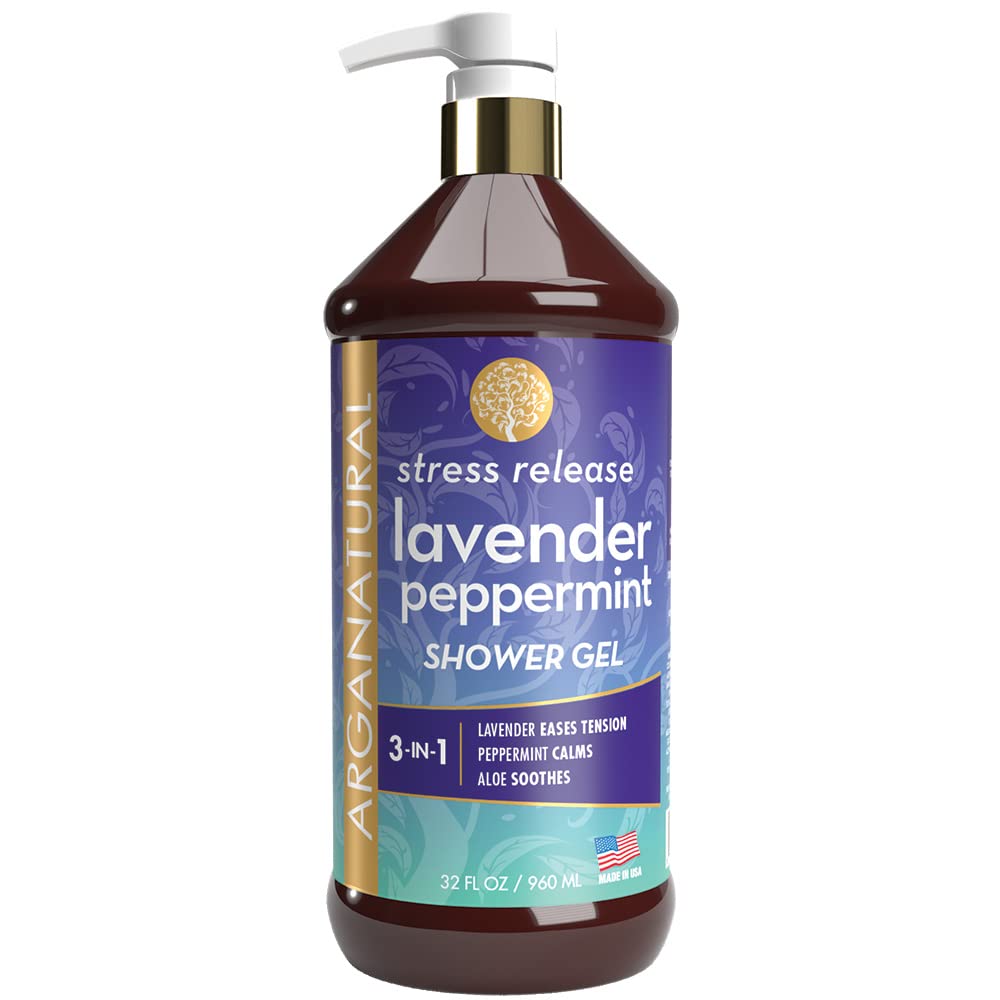 Arganatural Lavender Peppermint Shower Gel 960ml/32 fl oz, Soothing Blend of Lavender, Peppermint and Aloe, Skin Smoothing Moisture