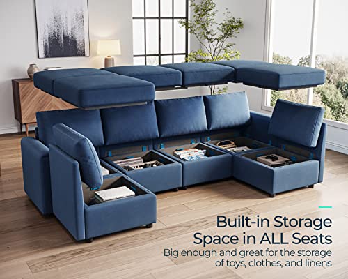 Linsy Home Modular Sectional Sofa, Convertible U Shaped Sofa Couch With Storage, Memory Foam, Modular Sectionals With Ottomans, 6 Seat Oversized Sofa Couch With Chaise For Living Room, Blue #TOP1