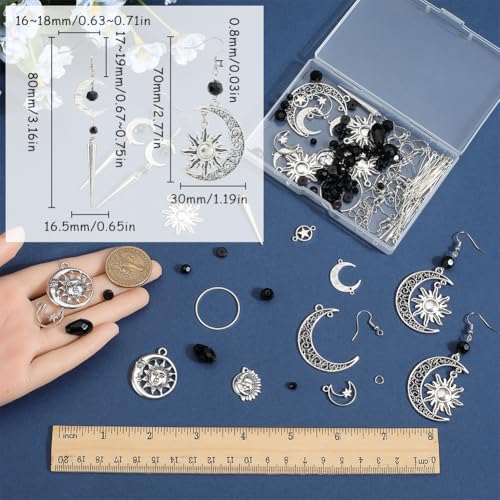 SUNNYCLUE 1 Box 10 works Halloween Earring Making Kits Sun Moon Star Charms Crescent Charm Gothic Style Charms Teardrop Round Glass Beads for jewellery Making Kits DIY Dangle Earrings Gift Supplies - Image 4
