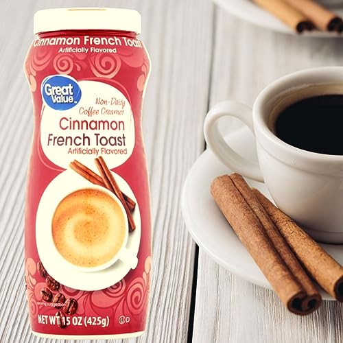 Generic Cinnamon French Toast Coffee Creamer Bundle With One (1) Elegant Eco-Friendly Stainless Steel Long Handle Coffee Stirrer. 2 (15 Oz) Canisters Of Great Value Cinnamon French Toast Non-Dairy Coffee Creamer thumb #1