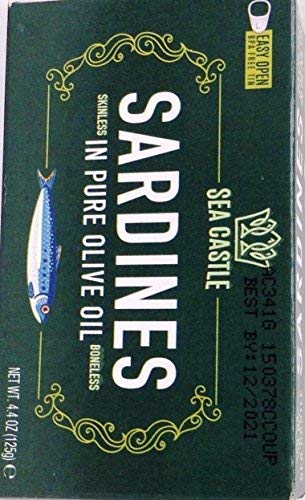 Sea Castle Sardines Skinless In Pure Olive Oil Boneless Kosher For Passover 4.4 Oz. Pk Of 6.