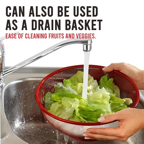 Image of Fruits Bowl Basket Apple Shape Mesh with lid Tabletop Vegetable Holder Keep Unwanted Pets & Insects Out Kitchen Dishwashing Drain Basket (Red)