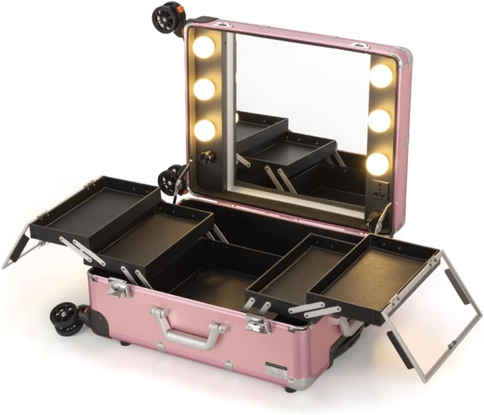 Makeup Case LED Light Cosmetics Travel Case Luggage Storage Toolbox Beauty Lady Nail Art Tattoo Trolley Case