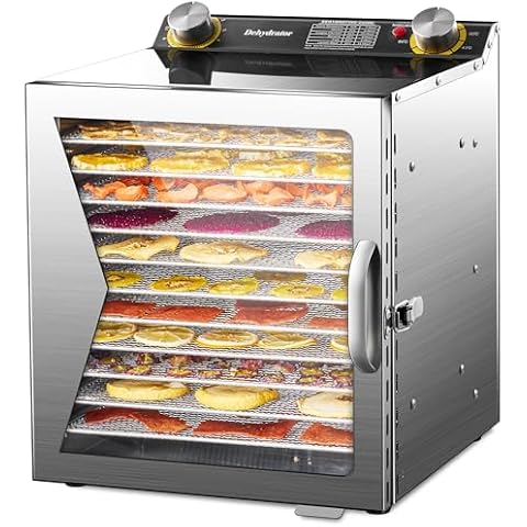 Osluken Food Dehydrator Machine 800W, 12 Stainless Steel Trays Dehydrated Dryer with 12H Timer & 86°F-194°F Temperature Control for Beef Jerky, Meat, Fruit, Herb, Dog Treats, Veggies, Recipe Book Cover