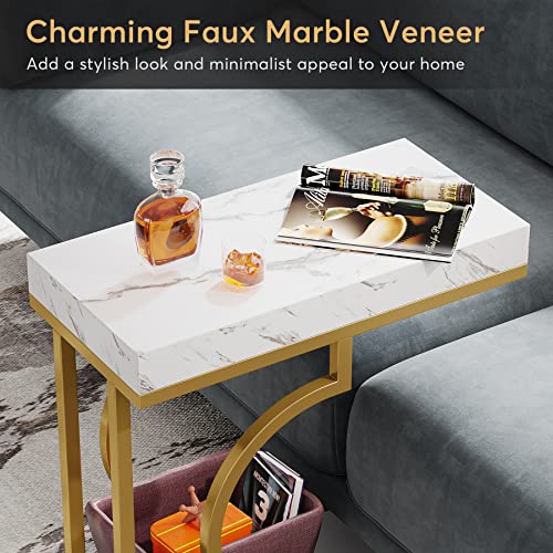 Tribesigns Narrow Side Table White Gold Side Table Set Of 2 C Shaped End Table Modern Bedside Table Small Side Table For Couch, Sofa Table With Metal Frame For Living Room #TOP5