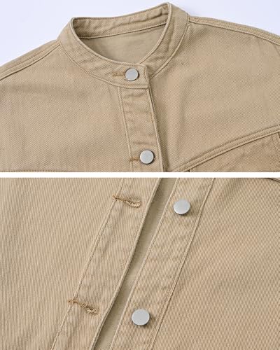 Locachy Women's Denim Jacket Casual Crew Neck Button Down Long Sleeve Jean Jacket Coats3