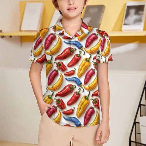 Boys' Classic Polo Shirts Short Sleeve Moisture-Wicking Golf & Tennis Shirts for Youth Teens Cute Chili Peppers2