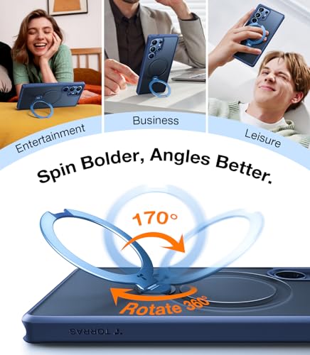 Image of TORRAS 360 Spin Magnetic Stand for Samsung Galaxy S25 Ultra Case, Fit for Magsafe, Mil-STD Slim Protective S25 Ultra Case with Kickstand Rotatable, Aesthetic for Women Men, Ostand Spin, Navy Blue
