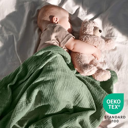 Image of Dreamology Muslin Swaddle Blankets for Boys and Girls,2-Pack Soft & Breathable,Soft & Breathable 100% Cotton, Baby Swaddle Blankets for Newborn,44 x 44 Swaddle Blanket | Green,Light Green