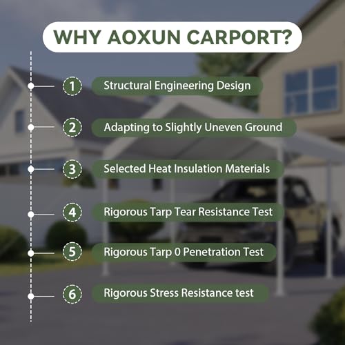 Image of Aoxun 10x20 FT Carport, Heavy Duty Car Canopy Portable Garage, White