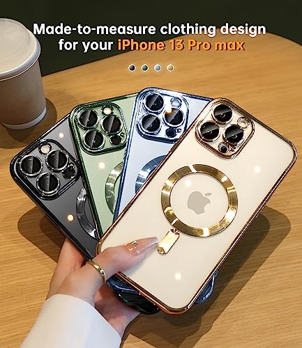 Waldeng IPHONE 13 PRO MAX CASE With Integrated Camera Lens Protection, [Seamless Work With Magsafe] [Metallic Glossy Soft Bumper], Diamond Clear Stylish Case thumb #5