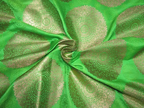 Tissu jacquard vert au mètre brocart doré métallique pour loisirs créatifs