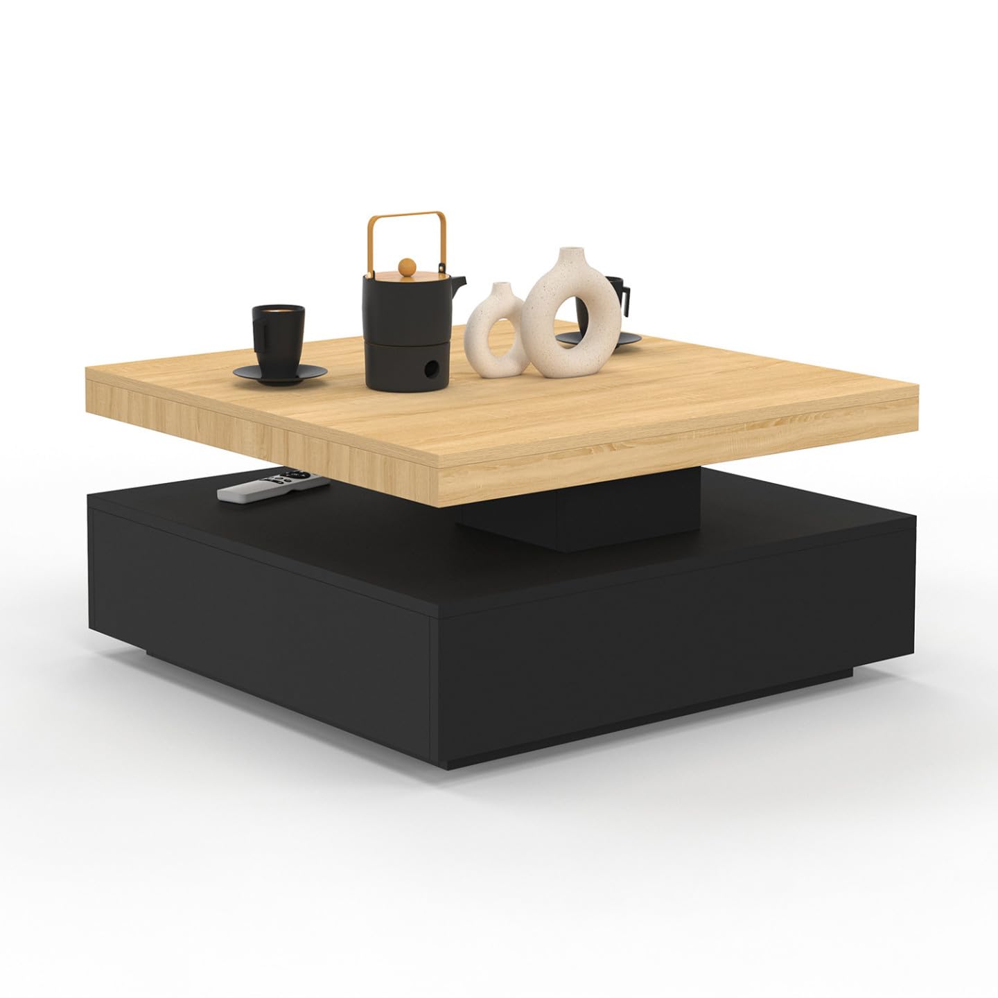 IDMarket - Table Basse carrée pivotante Thea 70 cm Bois et Noir