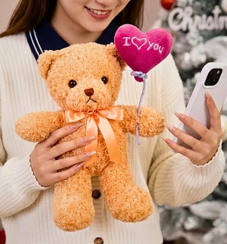 Image of Tickles Teddy with I Love You Ballon Heart Soft Stuffed Plush Toy for Couples Boyfriend, Girlfriend, Wife & Husband Valentine Gift (Size: 30 cm Color: Brown)