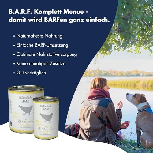 DR.CLAUDER'S - B.A.R.F. Komplett Menue Hühnerfrikassee | Fleischeintopf mit 100% Muskelfleisch, Innereien und Gemüse für ausgewachsene Hunde. Alleinfutter in der Dose | 800g Huhn