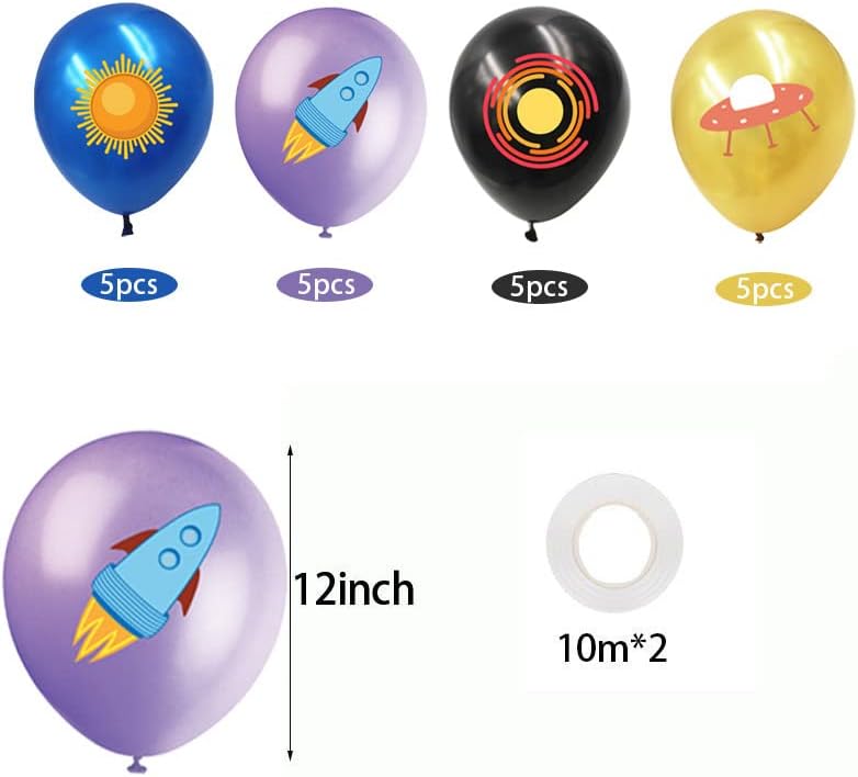 Space Themed Party Decoration for Kids Boys Girls, Solar System Galaxy Planet Astronaut Rocket Patterns - Happy Birthday Banner, Balloons Cake Cupcake Toppers Set Outer Space Party Supplies - Image 5