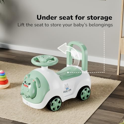 Image of Lifelong Bunny Manual Push Ride-On Toy Car with Back Support for Boys & Girls 1-4 Years, Distraction-Free, Non-Musical, Easy Installation, 50kg Capacity, Steering Wheel, Storage, Indoor Outdoor Fun