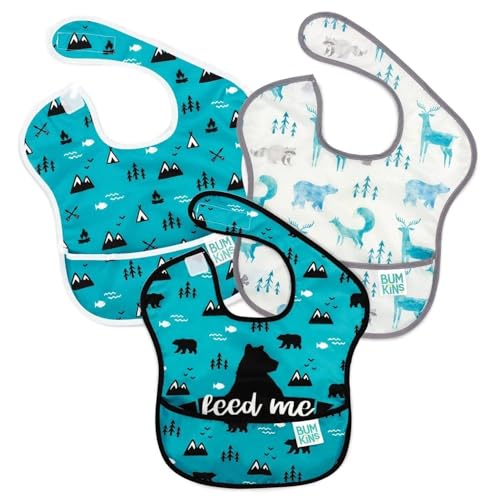 Image of Bumkins Bibs for Girl or Boy, SuperBib Baby and Toddler for 6-24 Months, Essential Must Have for Eating, Feeding, Baby Led Weaning Supplies, Mess Saving Catch Food, 3-pk Outdoors and Wildlife