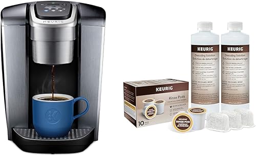 Keurig K-Elite - Cafetera de cápsulas K-Cup de una sola porción, color plateado cepillado y kit de mantenimiento de cafetera, incluye solución de
