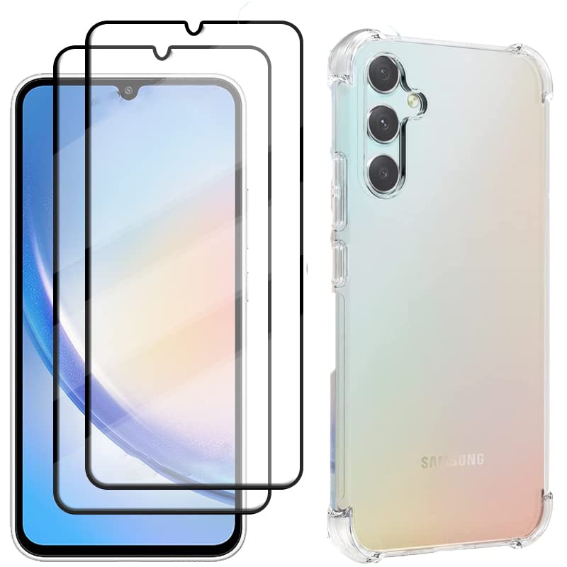 Hugewth[1+2 Pcs] Compatible for Samsung Galaxy A34 Case Cover Screen Protector Tempered Glass Transparent Soft Cover TPU HD Clear Anti-Scratch No-Bubble Tempered Glass Film (Clear)
