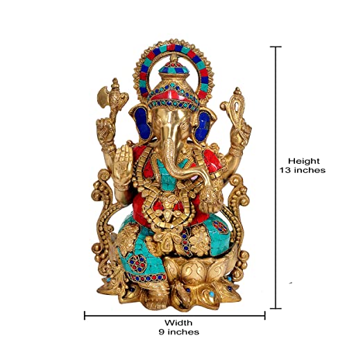 Image of Dattatreya Brass Lord Ganesha Ganpati Idol Vinayak Multicolour Height 13 Inch