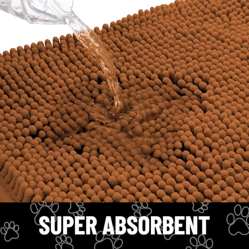 Image of Smiry Dog Door Mat for Muddy Paws, Absorbent Dirt Trapper Non Slip Quick Dry Washable Chenille Mat for Mud Dogs, Entry Rug for Indoor and Outdoor (48x30 Inches, Ochre and Black)